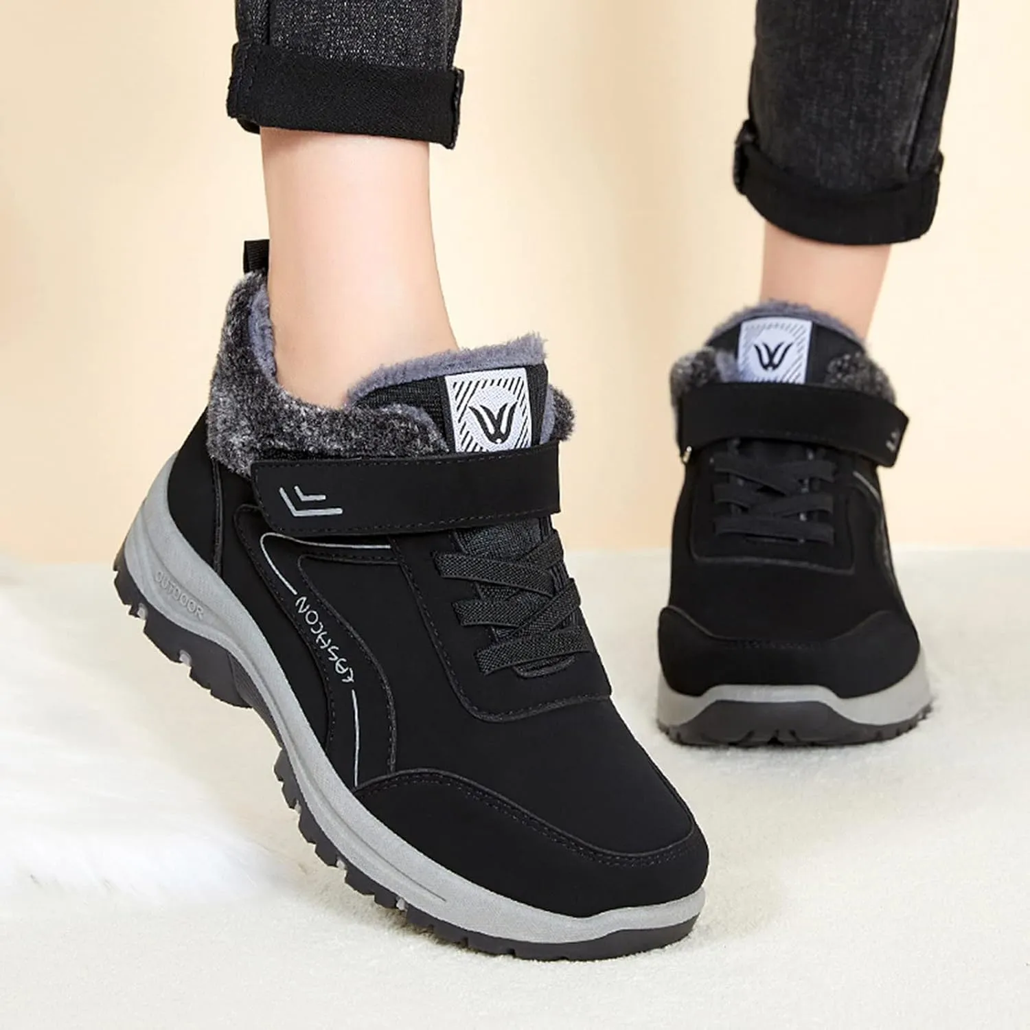 Ankle Boot for Women Fur Lined Lace Up Snow Boots Waterproof Hiking Booties Leather Comfortable Winter Shoes 2022 Casual Boots