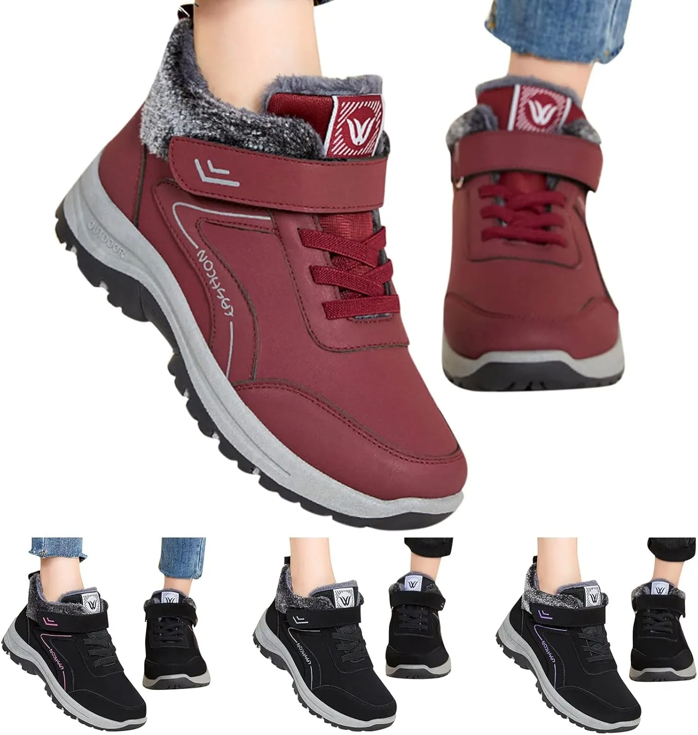 Ankle Boot for Women Fur Lined Lace Up Snow Boots Waterproof Hiking Booties Leather Comfortable Winter Shoes 2022 Casual Boots