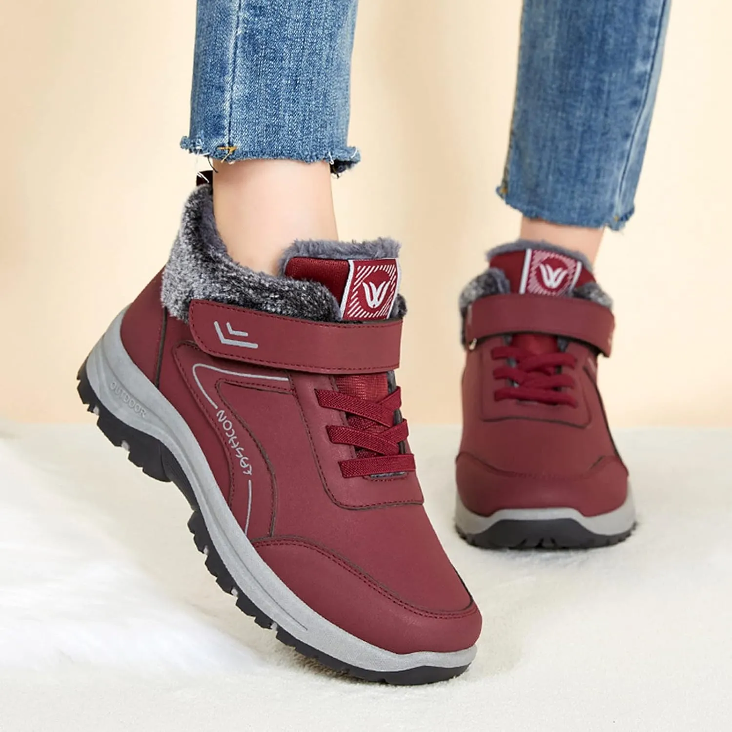 Ankle Boot for Women Fur Lined Lace Up Snow Boots Waterproof Hiking Booties Leather Comfortable Winter Shoes 2022 Casual Boots