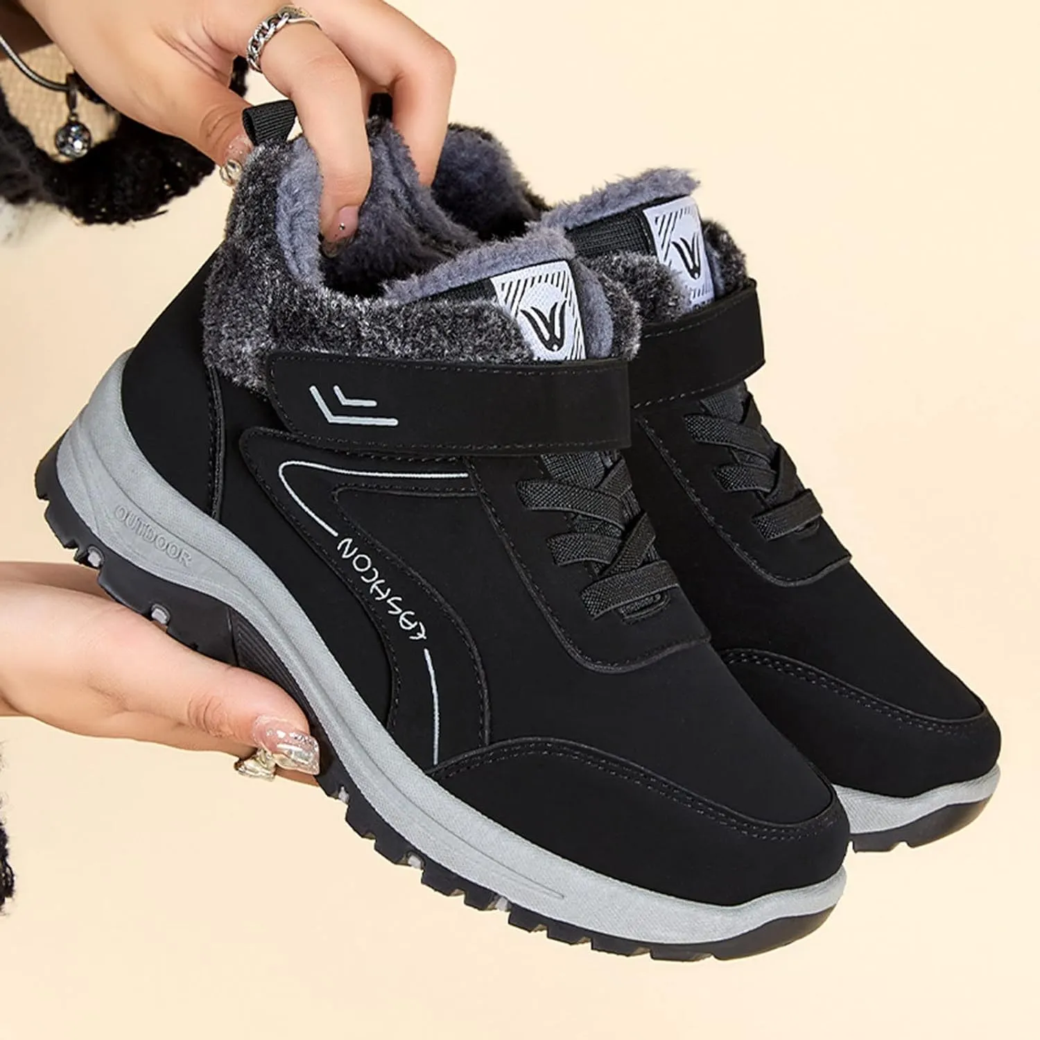 Ankle Boot for Women Fur Lined Lace Up Snow Boots Waterproof Hiking Booties Leather Comfortable Winter Shoes 2022 Casual Boots