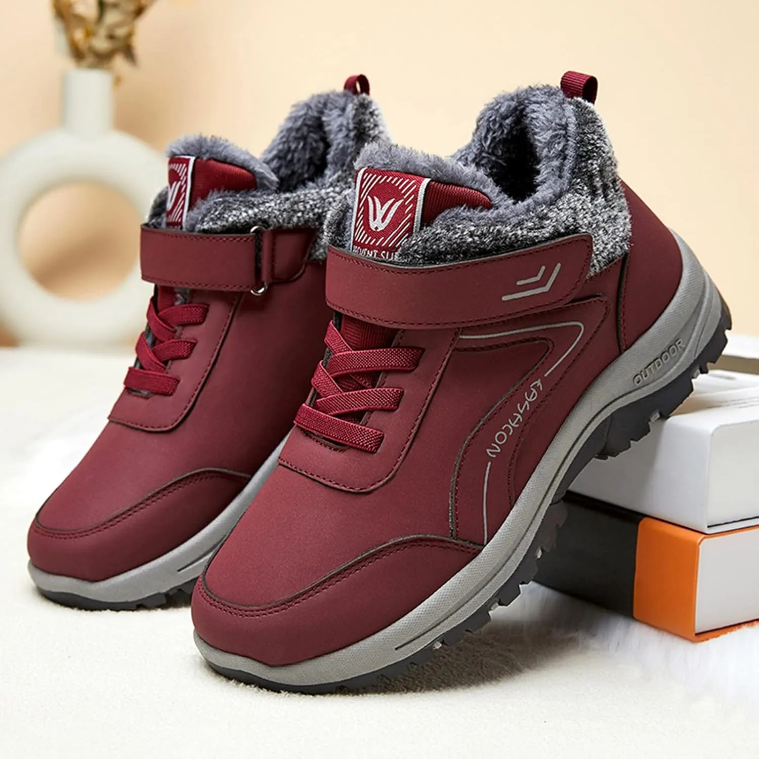 Ankle Boot for Women Fur Lined Lace Up Snow Boots Waterproof Hiking Booties Leather Comfortable Winter Shoes 2022 Casual Boots