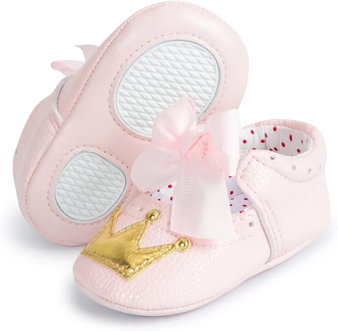 Baby Girls Soft Princess Dress Flats Shoes Infant Wedding Mary Jane Anti-Slip First Walker Newborn Shoe Baptism Christening Texture Sole Sneaker Shoes