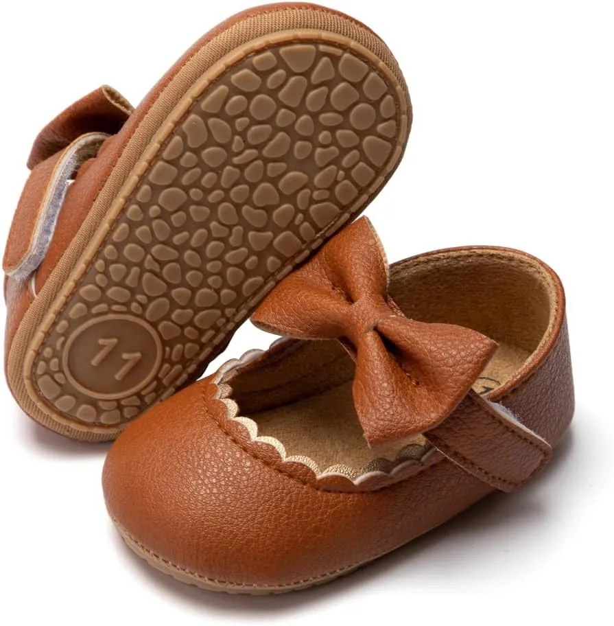 Baby Girls Soft Princess Dress Flats Shoes Infant Wedding Mary Jane Anti-Slip First Walker Newborn Shoe Baptism Christening Texture Sole Sneaker Shoes