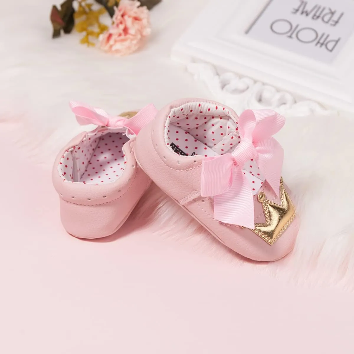 Baby Girls Soft Princess Dress Flats Shoes Infant Wedding Mary Jane Anti-Slip First Walker Newborn Shoe Baptism Christening Texture Sole Sneaker Shoes