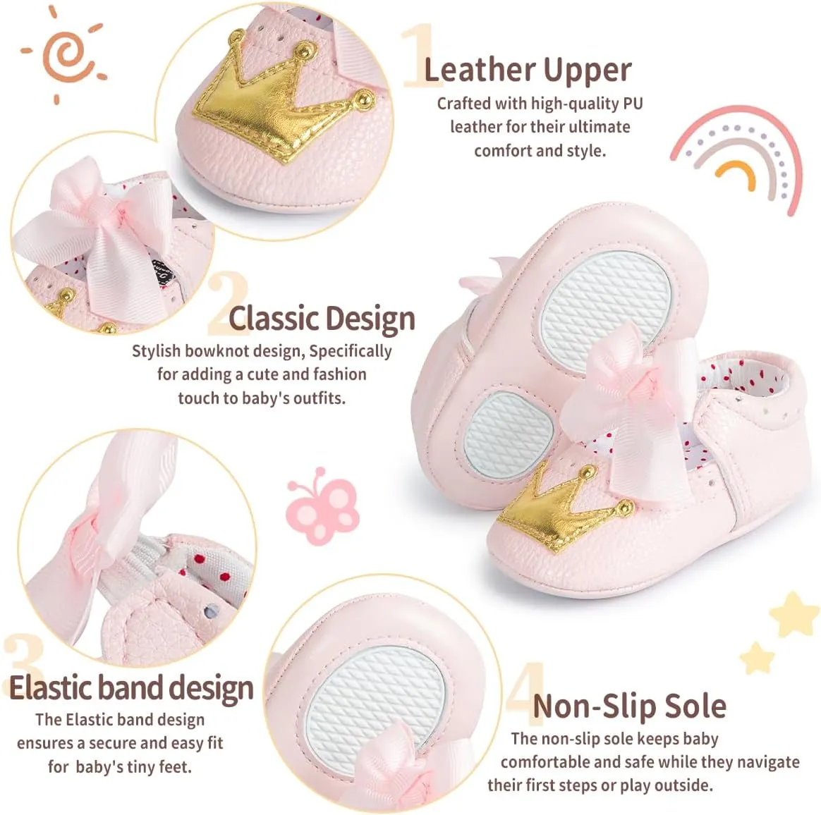 Baby Girls Soft Princess Dress Flats Shoes Infant Wedding Mary Jane Anti-Slip First Walker Newborn Shoe Baptism Christening Texture Sole Sneaker Shoes