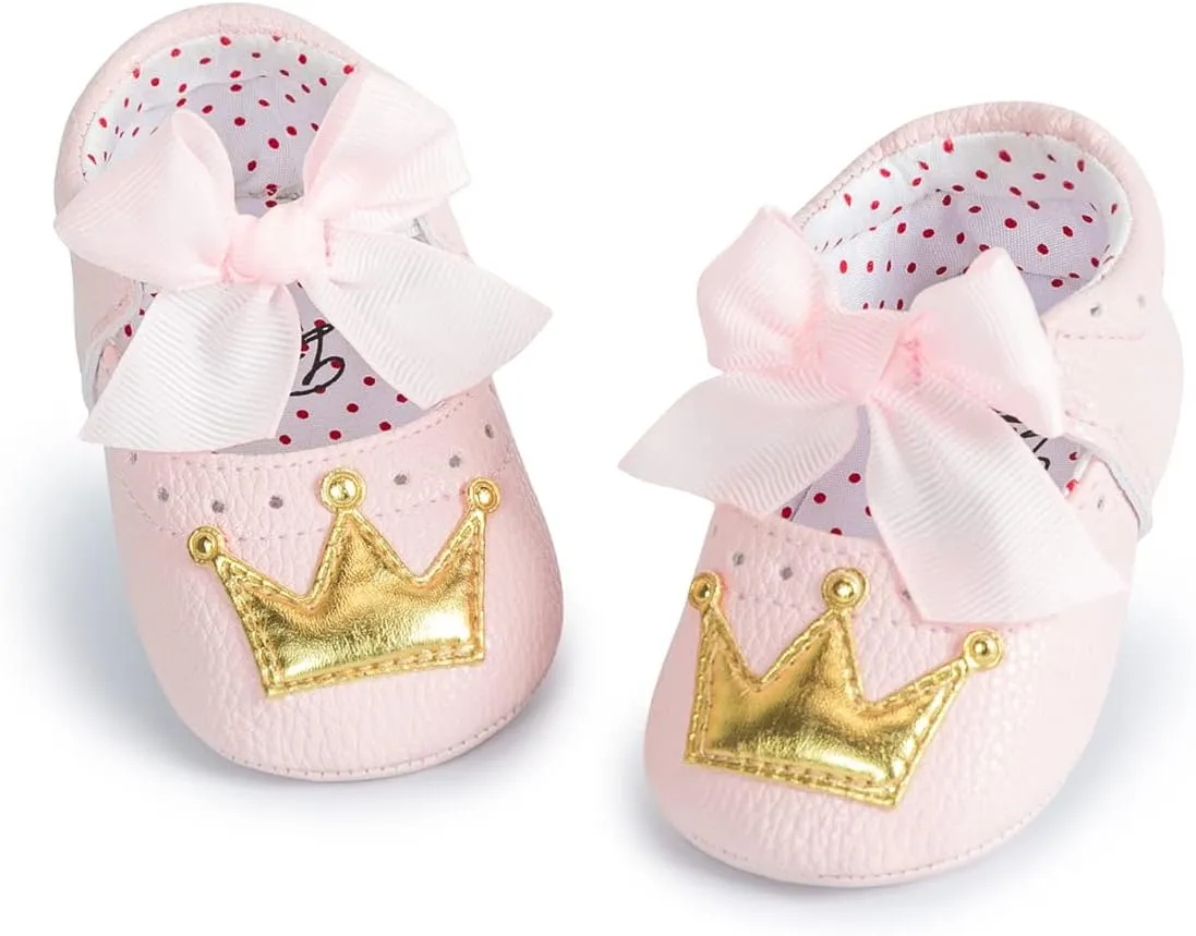 Baby Girls Soft Princess Dress Flats Shoes Infant Wedding Mary Jane Anti-Slip First Walker Newborn Shoe Baptism Christening Texture Sole Sneaker Shoes