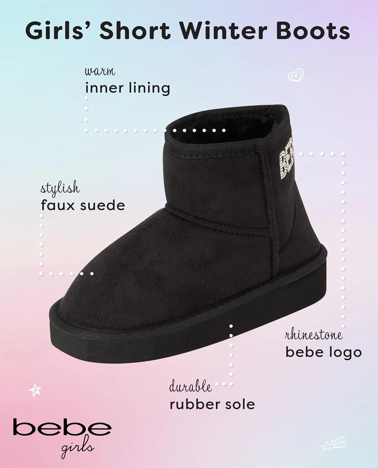 bebe Girls' Winter Boots - Faux Shearling Ankle Booties - Platform Short Boots for Girls - Fuzzy Fashion Boots (11-4)