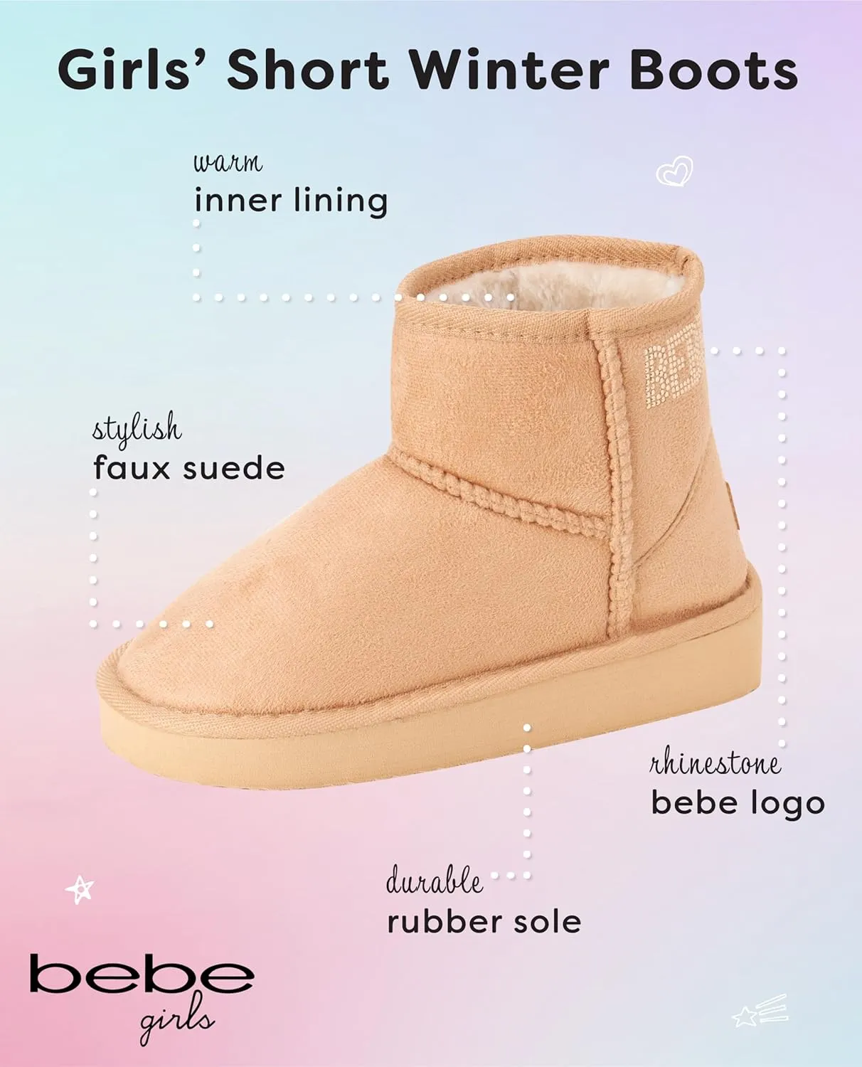 bebe Girls' Winter Boots - Faux Shearling Ankle Booties - Platform Short Boots for Girls - Fuzzy Fashion Boots (11-4)