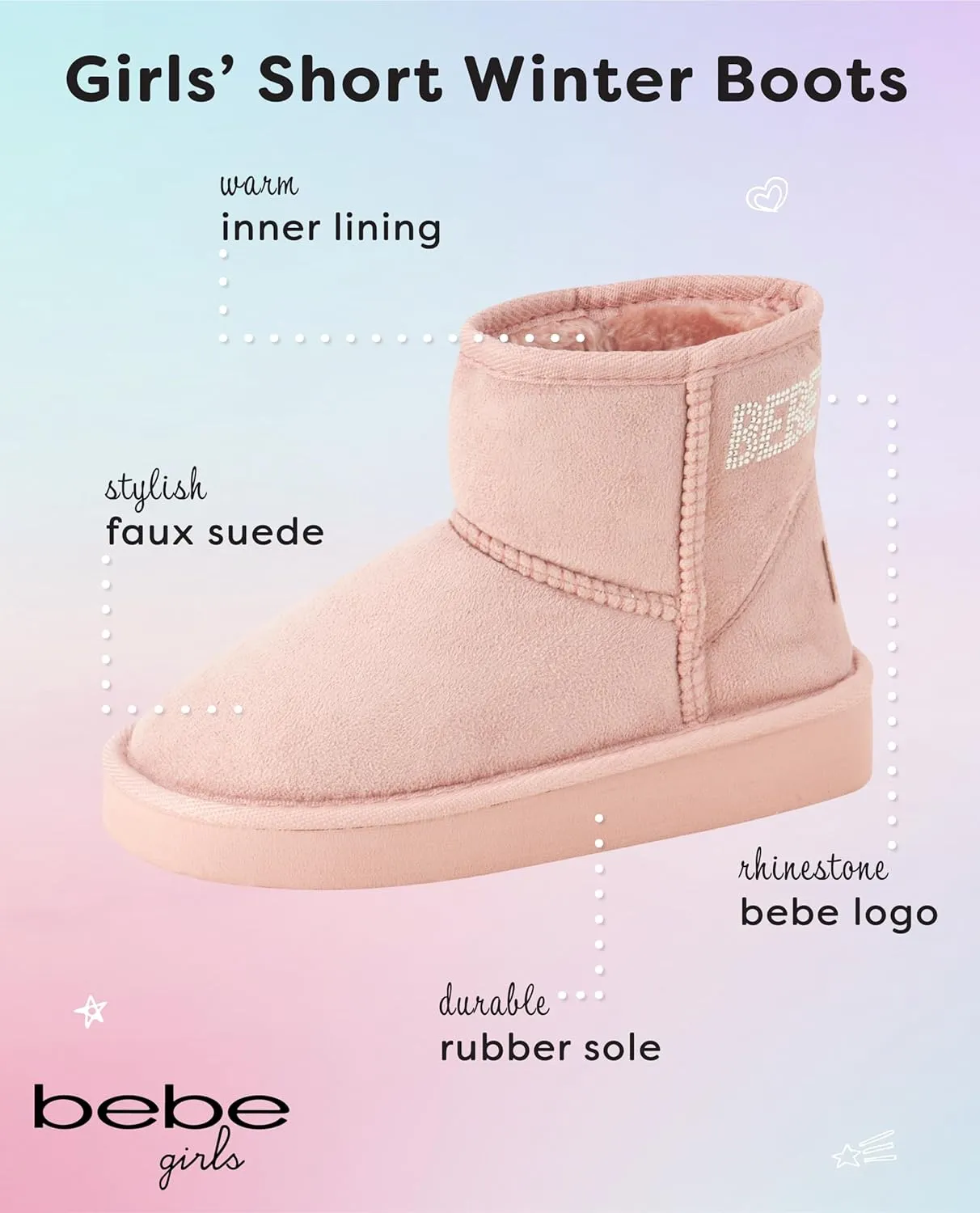 bebe Girls' Winter Boots - Faux Shearling Ankle Booties - Platform Short Boots for Girls - Fuzzy Fashion Boots (11-4)