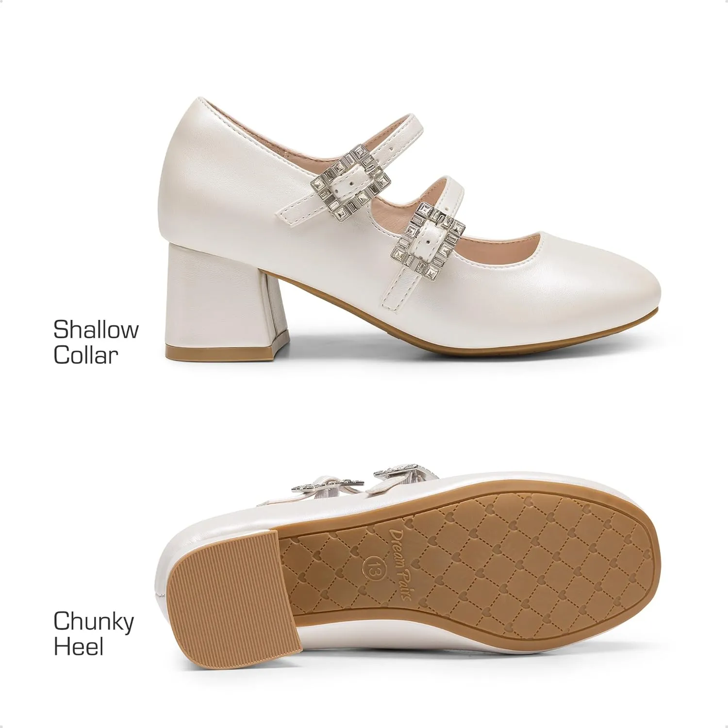 DREAM PAIRS Girls Dress Shoes Mary Jane Double Straps High Heel Easter Wedding Party Church Princess Communion Pumps for Little/Big Kids