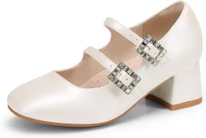 DREAM PAIRS Girls Dress Shoes Mary Jane Double Straps High Heel Easter Wedding Party Church Princess Communion Pumps for Little/Big Kids