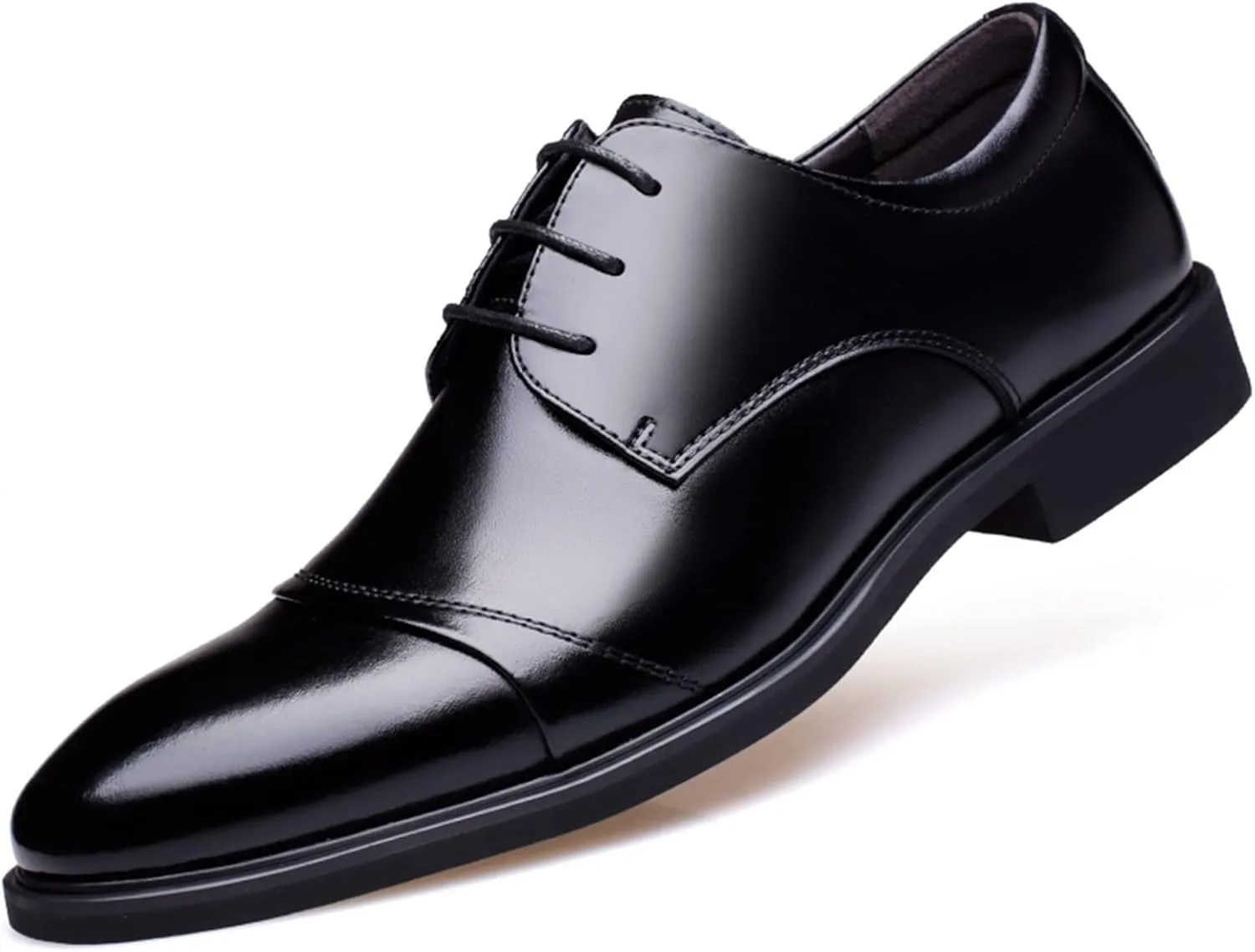 Dress Oxford Shoes for Men Lace Up Cap Toe Burnished Toe Derby Shoes Leather Non Slip Low Top Slip Resistant Rubber Sole Prom