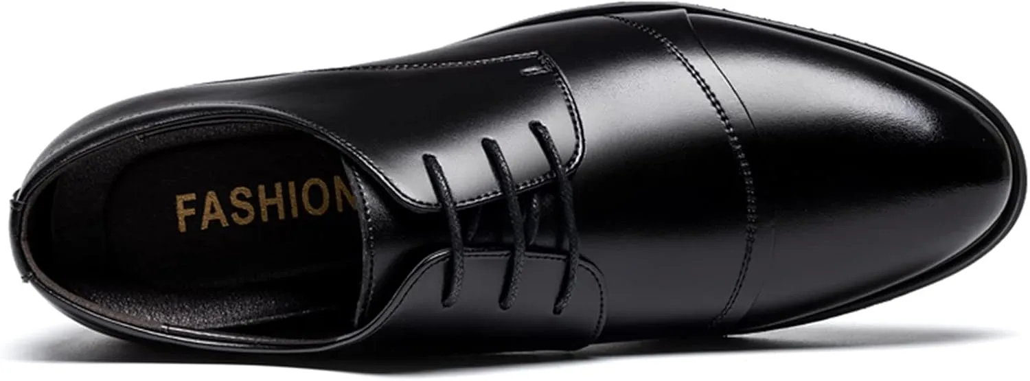 Dress Oxford Shoes for Men Lace Up Cap Toe Burnished Toe Derby Shoes Leather Non Slip Low Top Slip Resistant Rubber Sole Prom