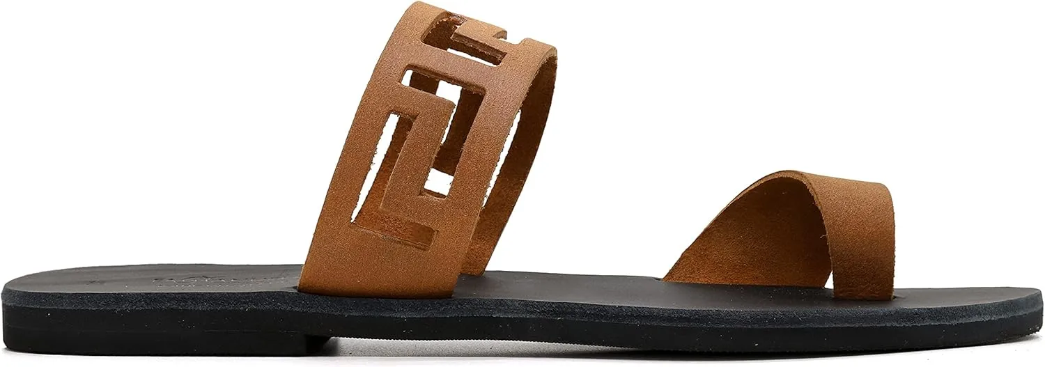 Emmanuela Ancient Greek Handmade Leather Flat Toe Ring Sandals, Quality Slide on Strappy Sandals, Quality Slide on Summer Shoes for Women, Open Toe Sliders, Boho Chic Mules
