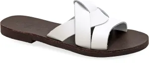 Emmanuela Ancient Greek Style Sandals, Handmade Leather Open Toe Strappy Flat Sandals, Quality Slide on Summer Shoes for Women, Boho Chic Sliders Rose Gold Silver Turquoise White