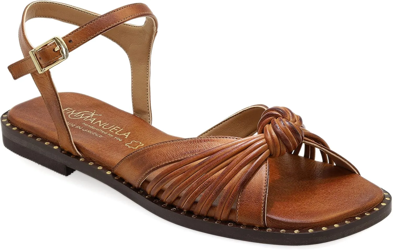 Emmanuela Comfortable Leather Flat Sandals, Quality Greek Style Ankle Strap Dressy Sandals, Gladiator Open Toe Strappy Sandals, Boho Chic Wedding