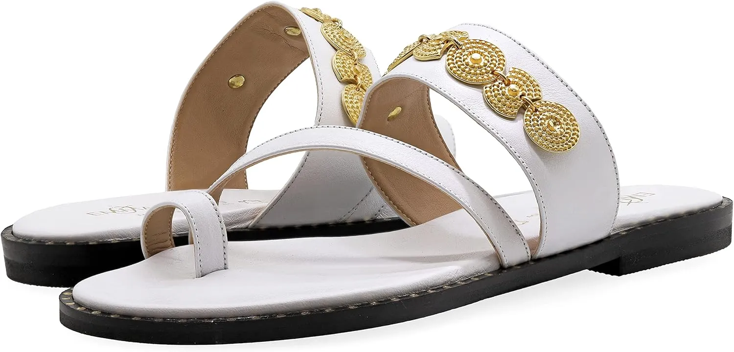 Emmanuela Comfortable Leather Flat Sandals, Quality Greek Style Ankle Strap Dressy Sandals, Gladiator Open Toe Strappy Sandals, Boho Chic Wedding