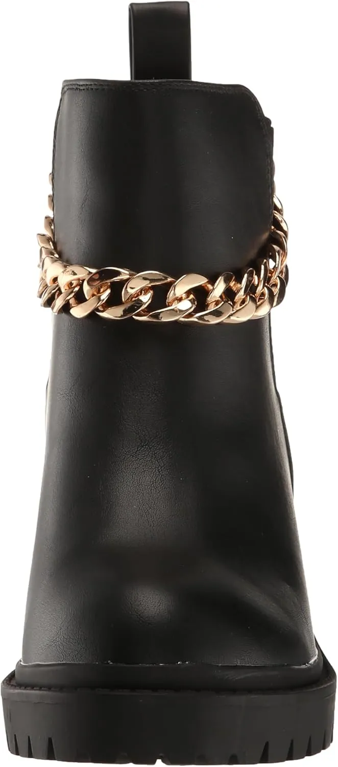 EVANS Women's Wide Fit Amelia Faux Leather Chain Ankle Boot