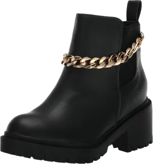 EVANS Women's Wide Fit Amelia Faux Leather Chain Ankle Boot