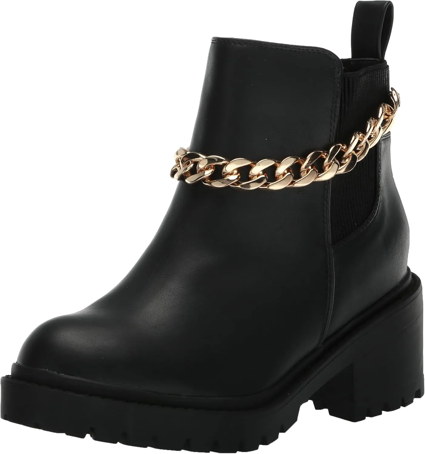 EVANS Women's Wide Fit Amelia Faux Leather Chain Ankle Boot