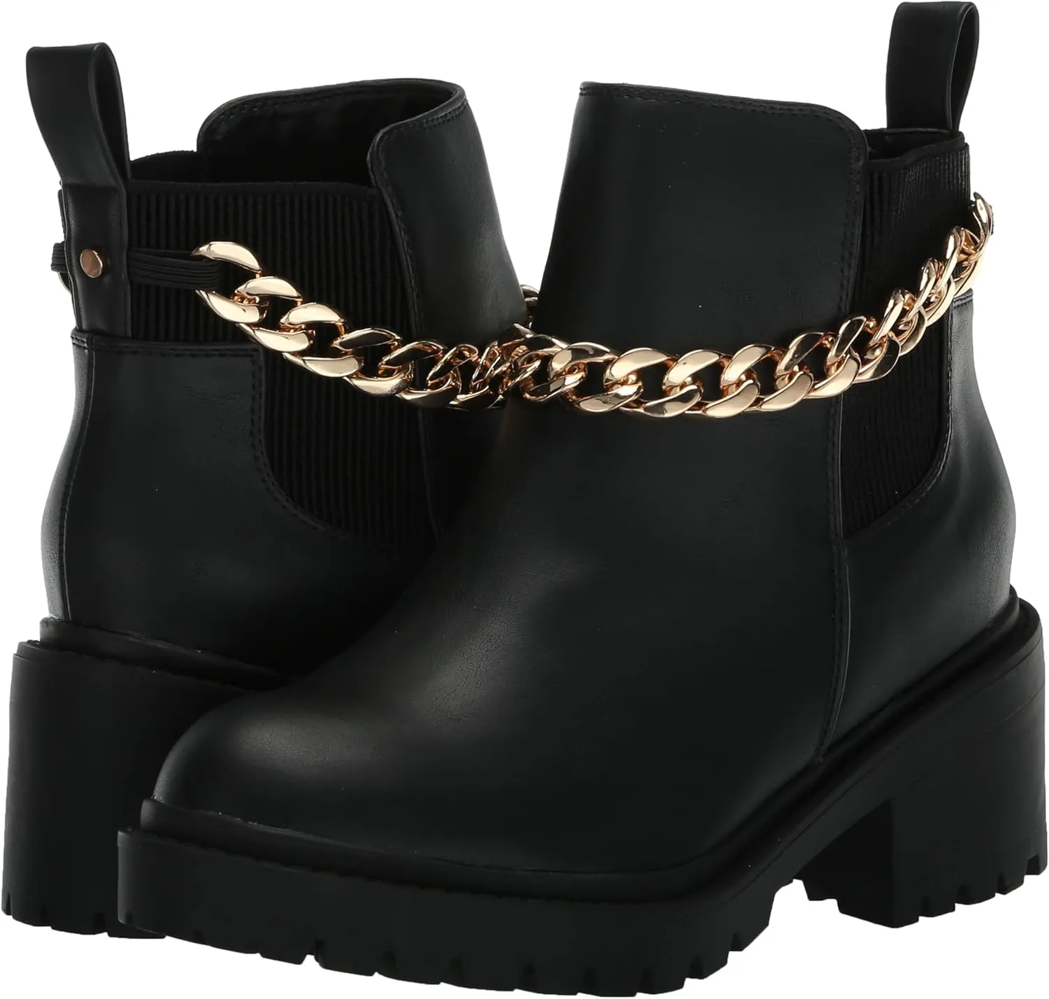 EVANS Women's Wide Fit Amelia Faux Leather Chain Ankle Boot