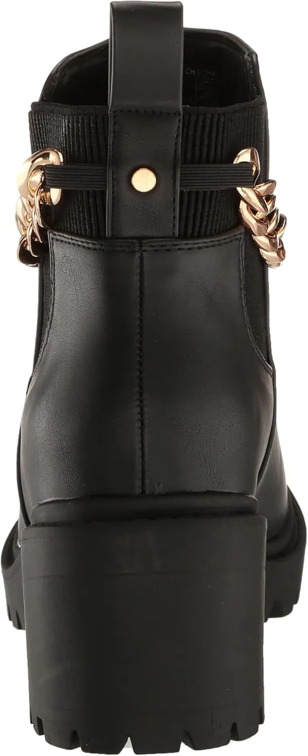 EVANS Women's Wide Fit Amelia Faux Leather Chain Ankle Boot
