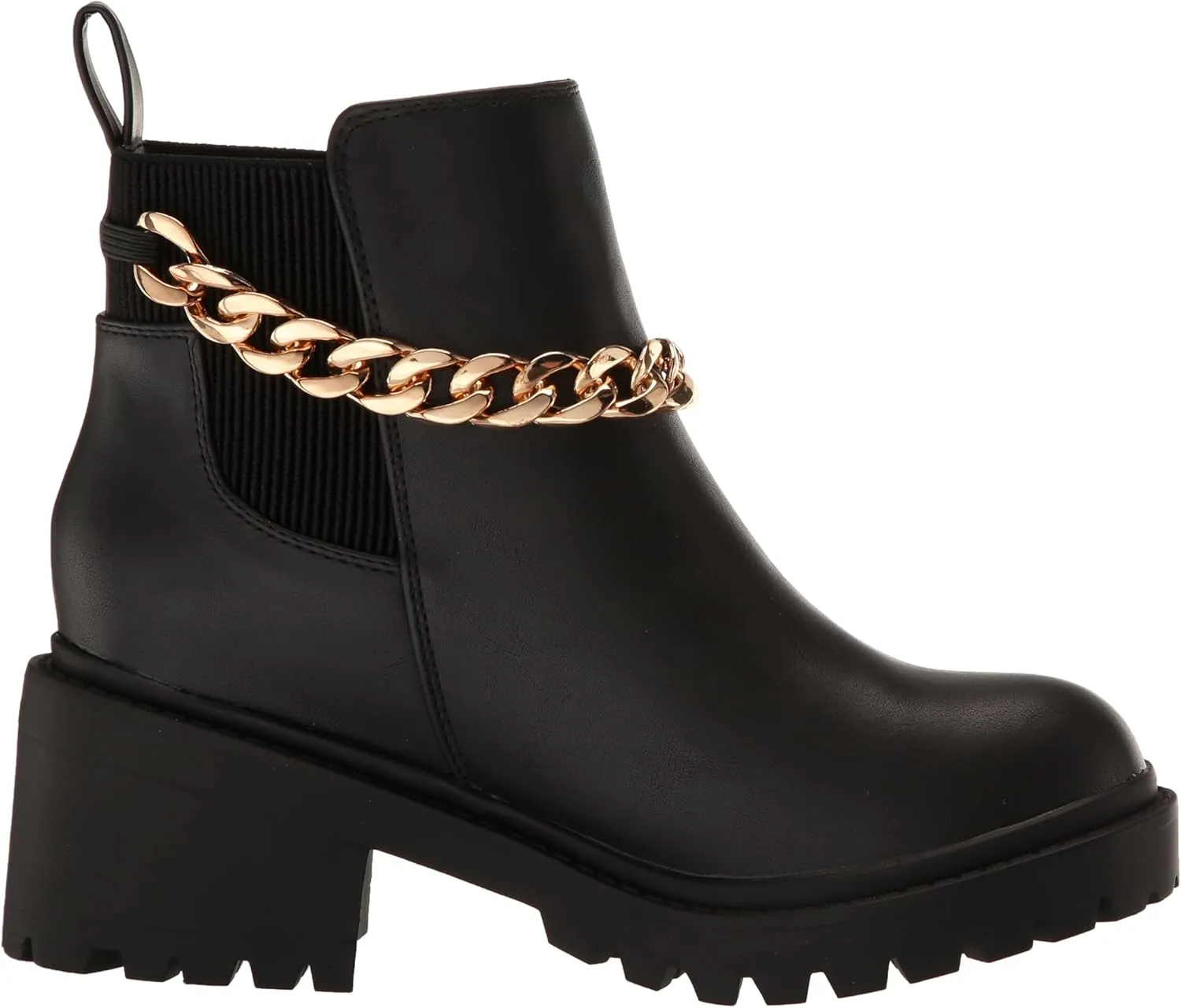EVANS Women's Wide Fit Amelia Faux Leather Chain Ankle Boot