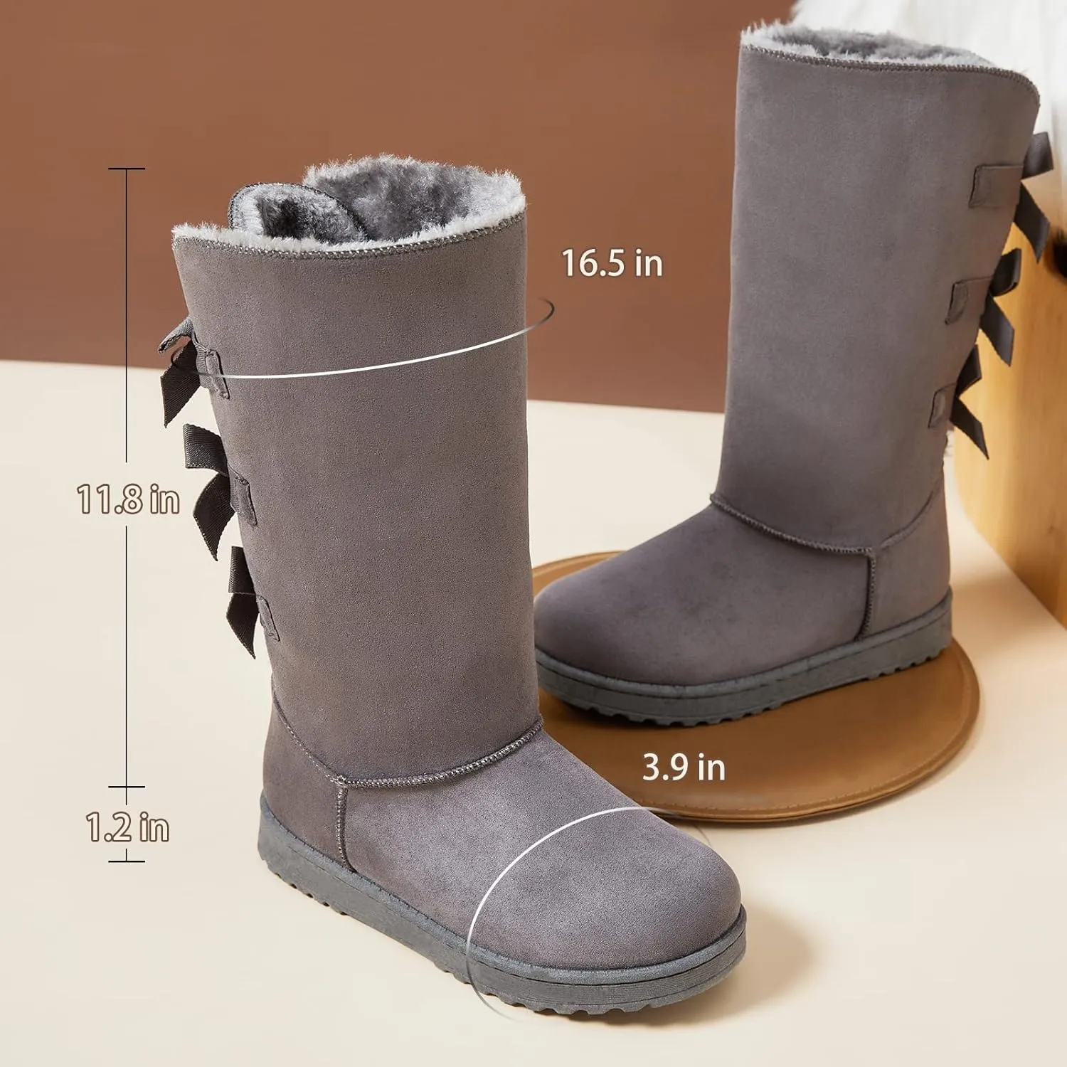Eydram Women's Mid-Calf Winter Snow Boots Warm Fur Boots Wide Calf Slip on Fashion Boots