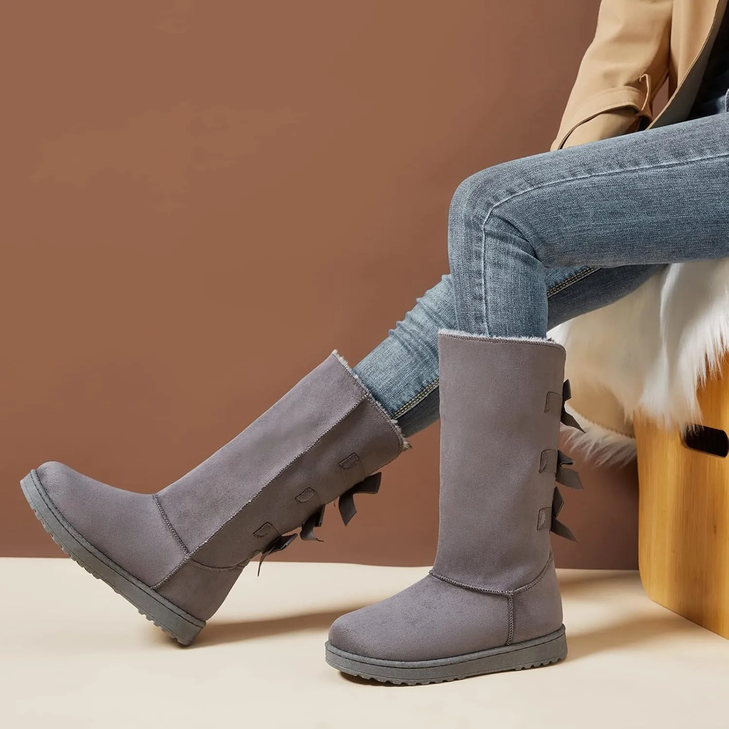 Eydram Women's Mid-Calf Winter Snow Boots Warm Fur Boots Wide Calf Slip on Fashion Boots