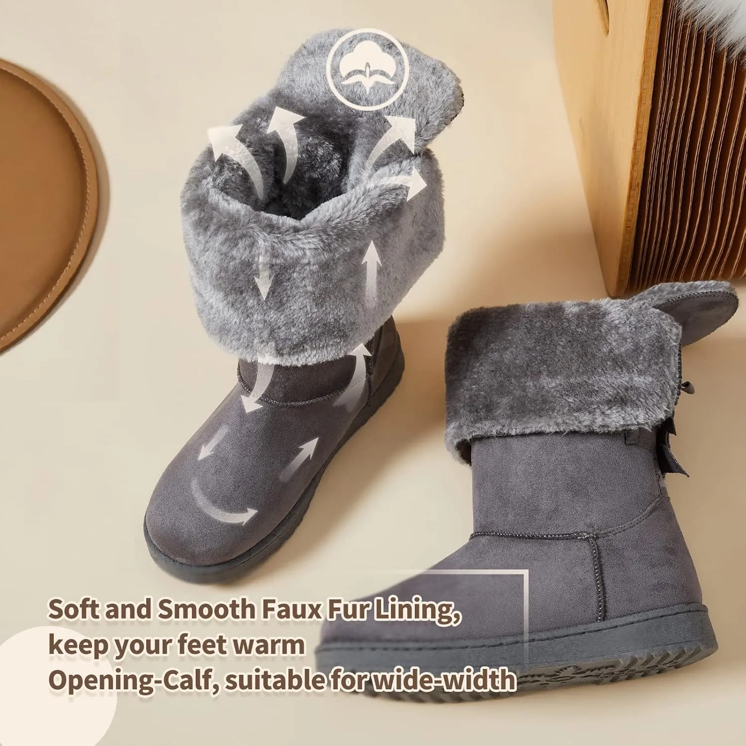Eydram Women's Mid-Calf Winter Snow Boots Warm Fur Boots Wide Calf Slip on Fashion Boots
