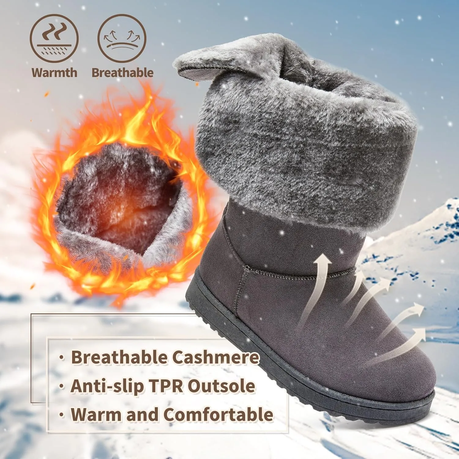 Eydram Women's Mid-Calf Winter Snow Boots Warm Fur Boots Wide Calf Slip on Fashion Boots