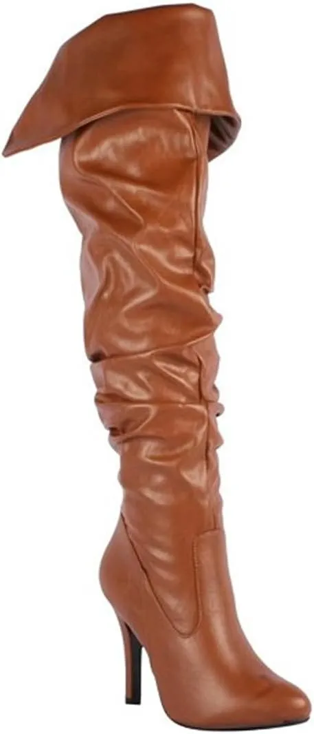 Forever Link Womens Focus-33 Black Vegan Leather Over The Knee Fashion Boots