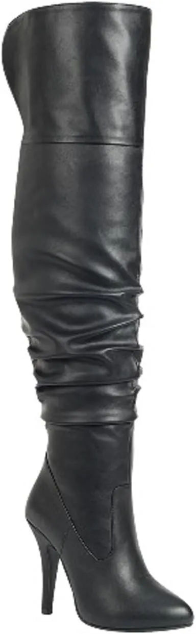 Forever Link Womens Focus-33 Black Vegan Leather Over The Knee Fashion Boots