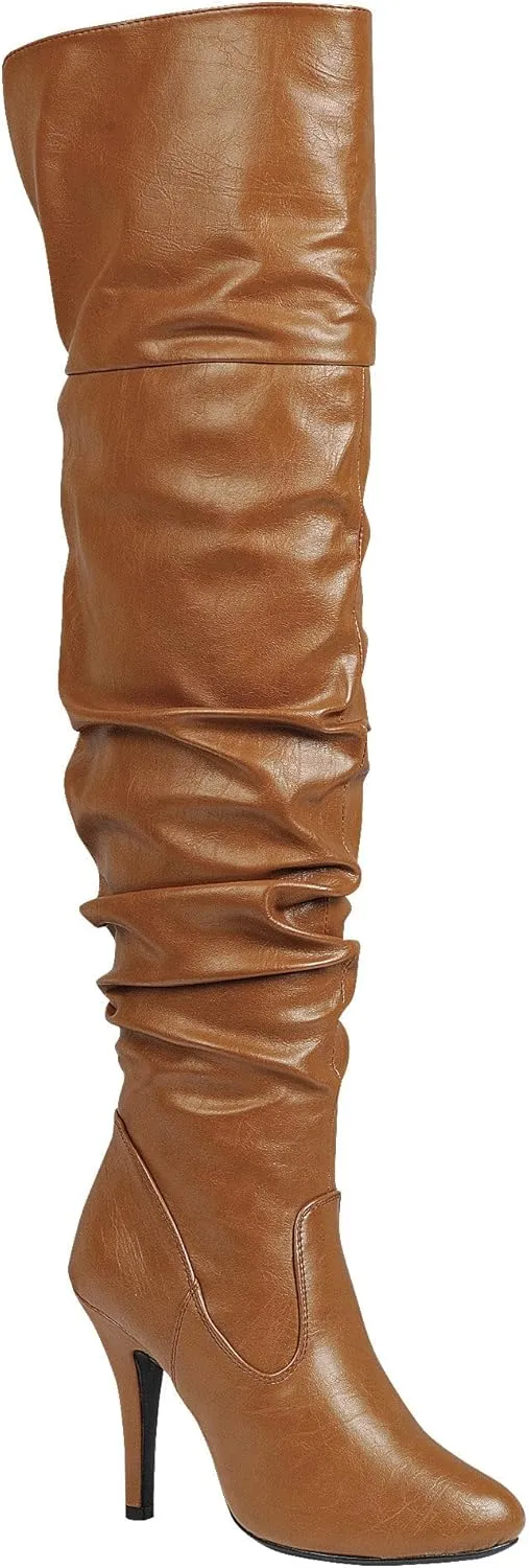 Forever Link Womens Focus-33 Black Vegan Leather Over The Knee Fashion Boots