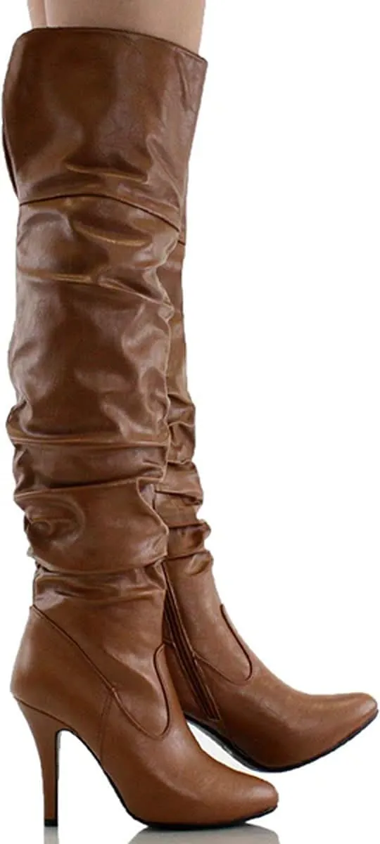 Forever Link Womens Focus-33 Black Vegan Leather Over The Knee Fashion Boots