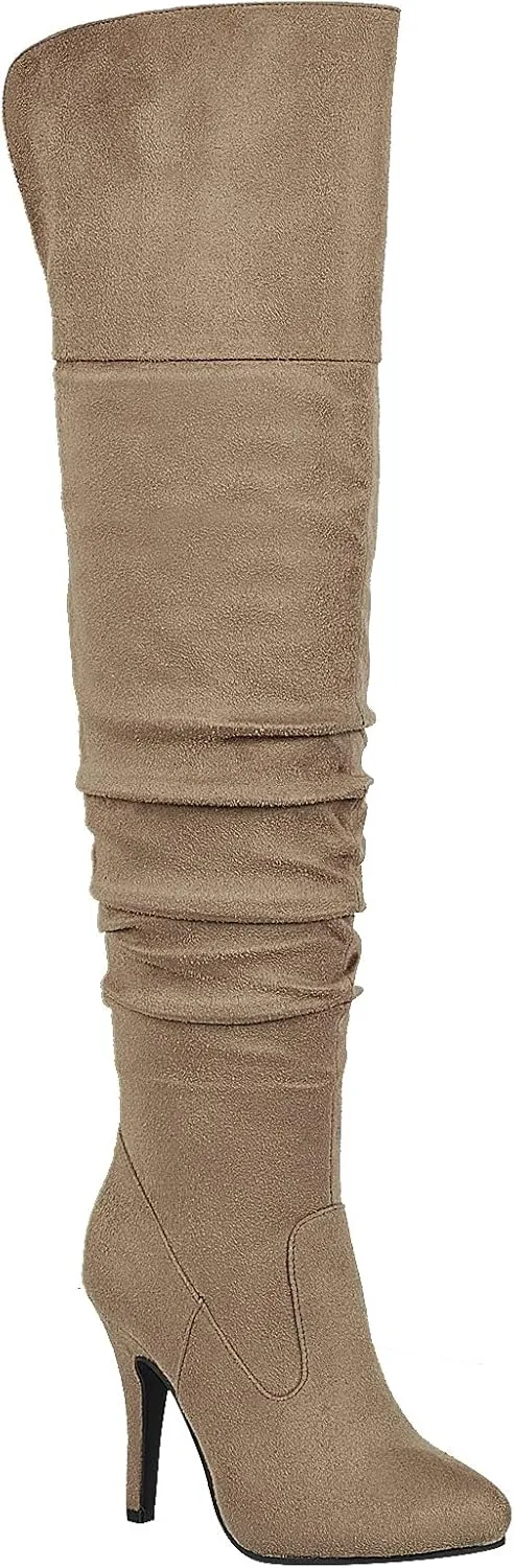 Forever Link Womens Focus-33 Vegan Leather Over The Knee Fashion Boots
