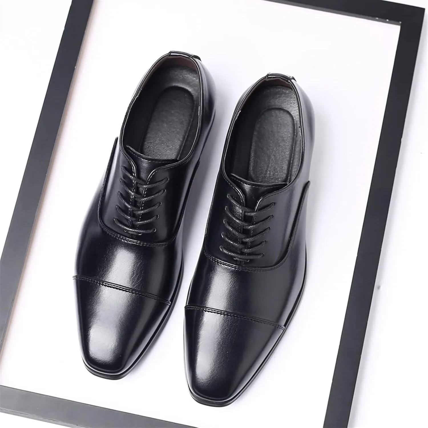 Formal Shoes for Men Lace Up Cap Toe Round Toe Vegan Leather Non Slip Block Heel Low Top Party