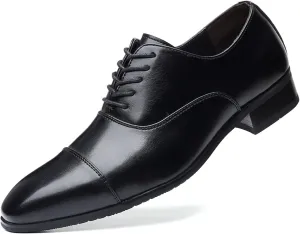 Formal Shoes for Men Lace Up Cap Toe Round Toe Vegan Leather Non Slip Block Heel Low Top Party