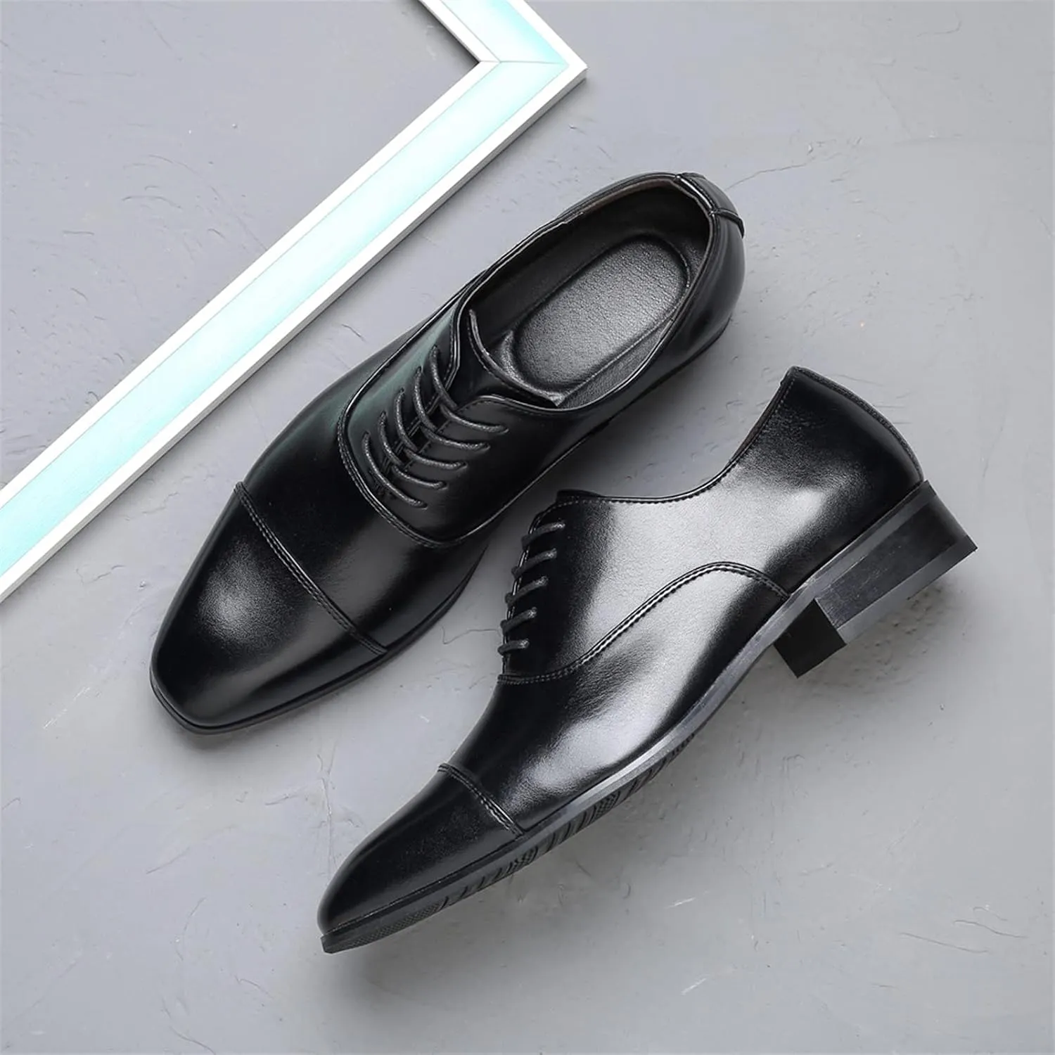 Formal Shoes for Men Lace Up Cap Toe Round Toe Vegan Leather Non Slip Block Heel Low Top Party