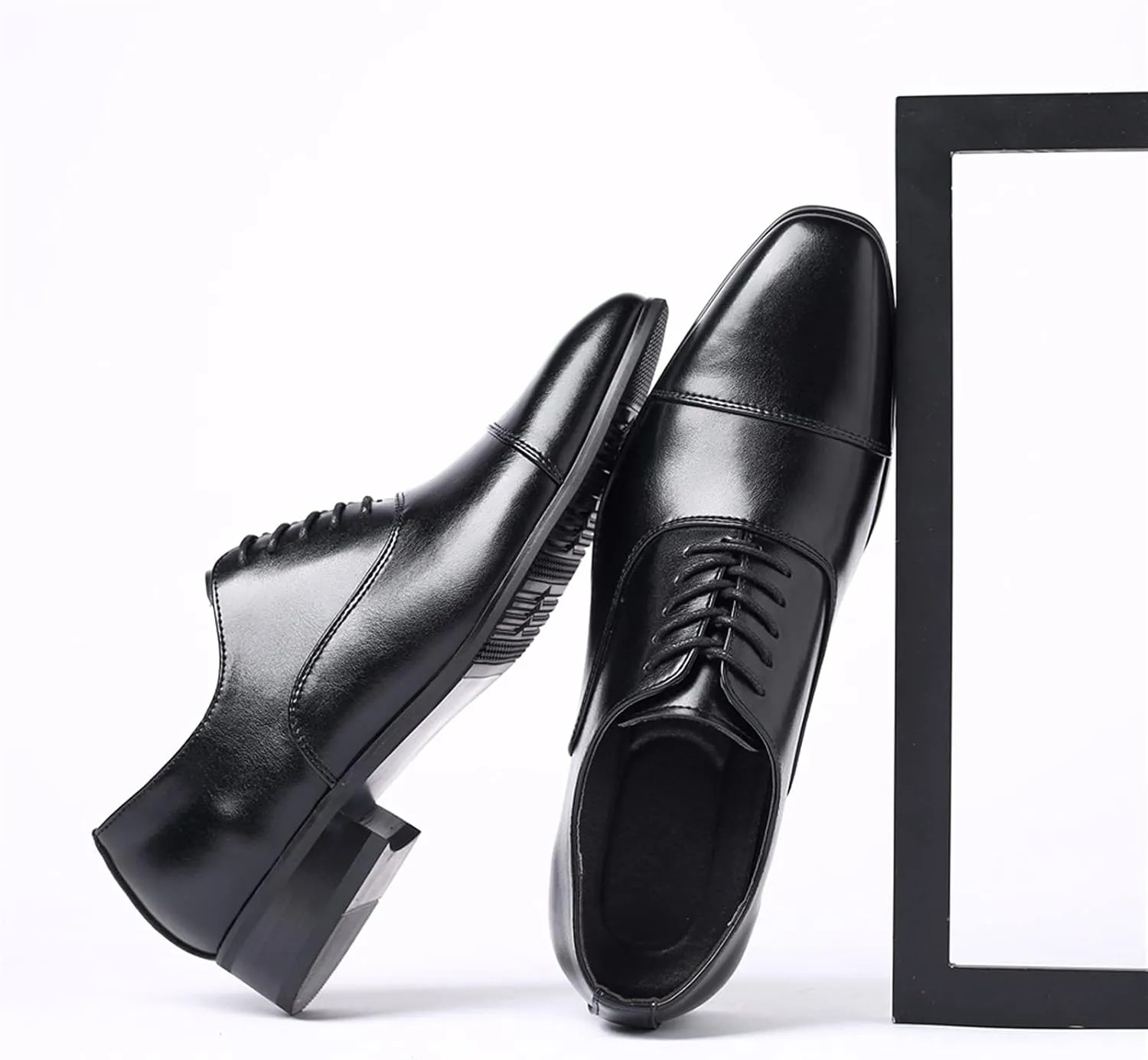 Formal Shoes for Men Lace Up Cap Toe Round Toe Vegan Leather Non Slip Block Heel Low Top Party