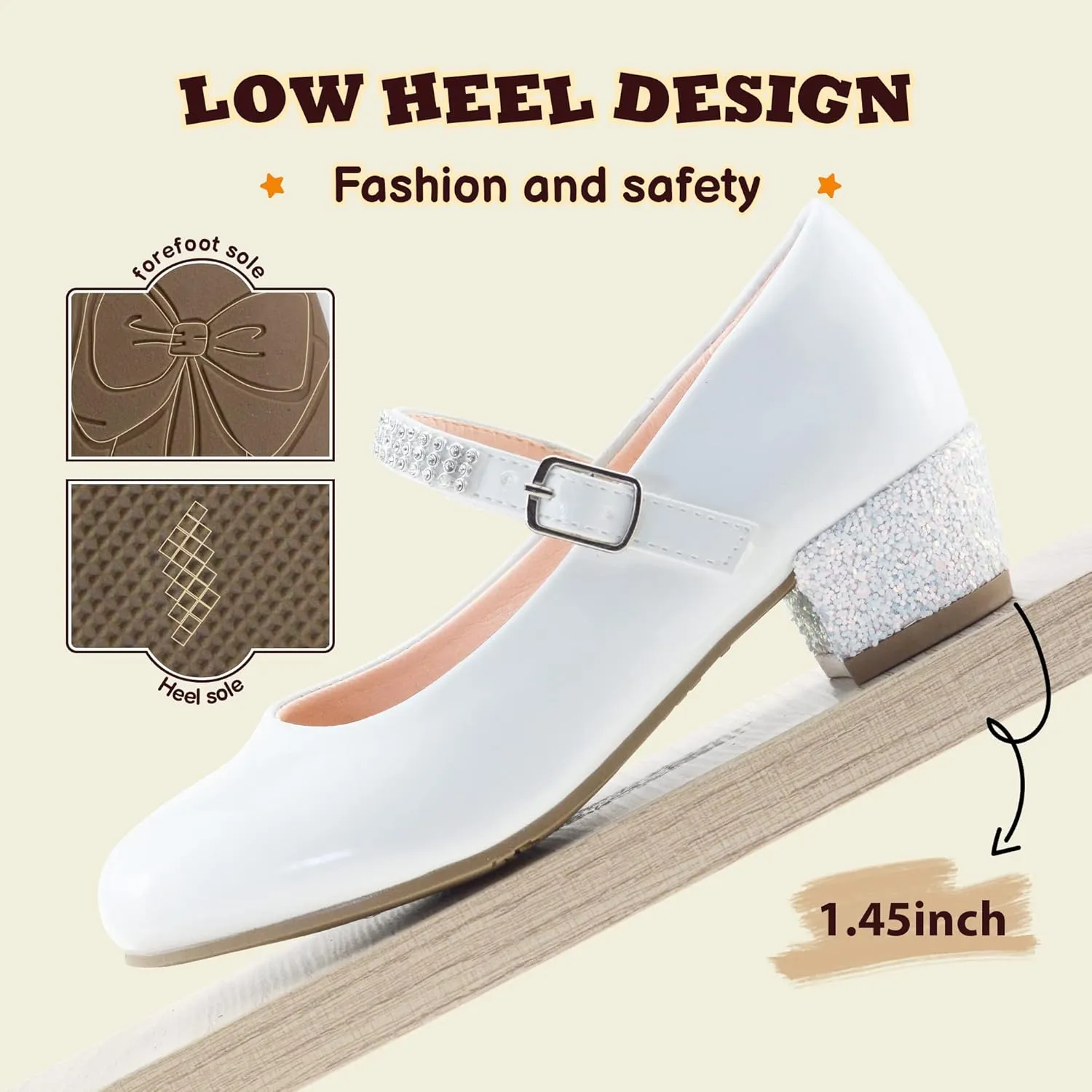 Girls Dress Shoes Mary Jane Shoes for Girls Low Heel Flower Girl Shoes for Wedding Party School Princess Shoes