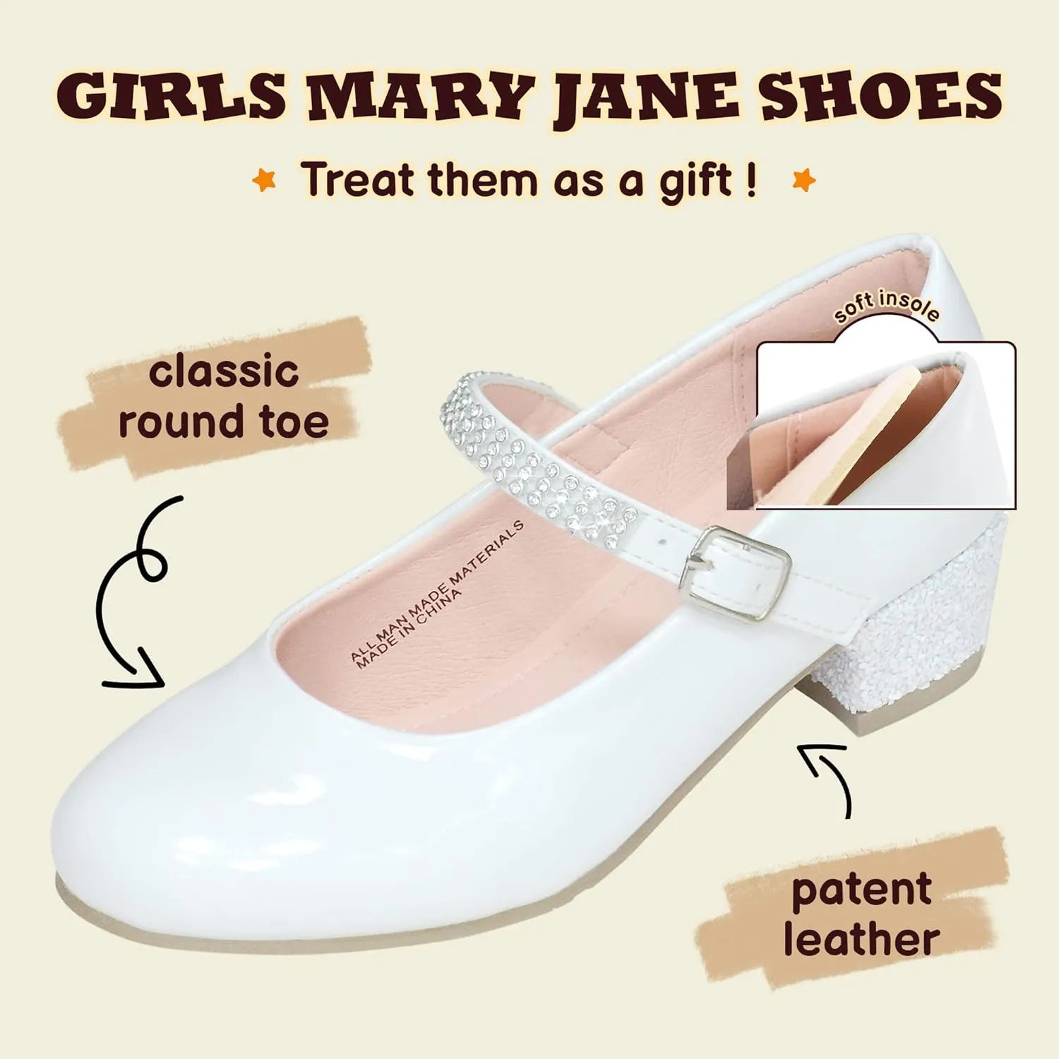 Girls Dress Shoes Mary Jane Shoes for Girls Low Heel Flower Girl Shoes for Wedding Party School Princess Shoes