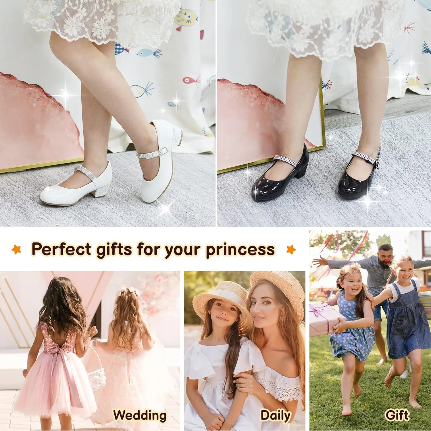 Girls Dress Shoes Mary Jane Shoes for Girls Low Heel Flower Girl Shoes for Wedding Party School Princess Shoes