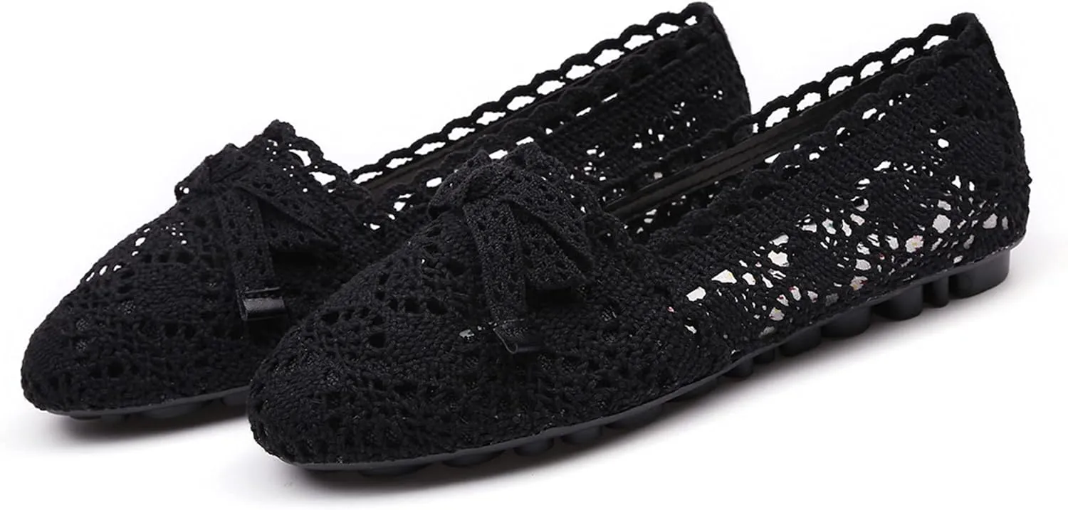 Hee grand Women's Slip On Ballet Flats Sweet Bow-Knot Lace Flat Shoes Soft Comfort Walking Shoes