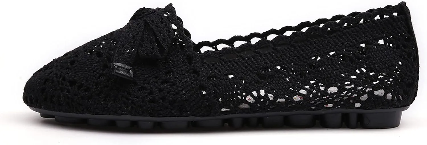 Hee grand Women's Slip On Ballet Flats Sweet Bow-Knot Lace Flat Shoes Soft Comfort Walking Shoes