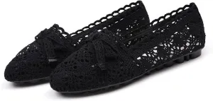 Hee grand Women's Slip On Ballet Flats Sweet Bow-Knot Lace Flat Shoes Soft Comfort Walking Shoes