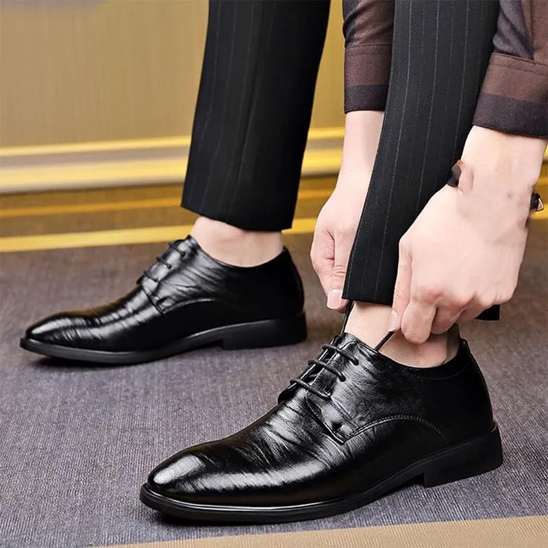 Italian Black Formal Shoes for Men, Comfortable Warm Plush Formal Loafers, Patent Leather Oxford Shoes, Lace-Up Wedding Dress Shoes