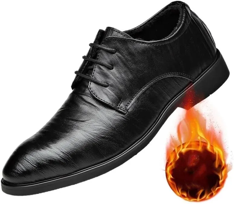 Italian Black Formal Shoes for Men, Comfortable Warm Plush Formal Loafers, Patent Leather Oxford Shoes, Lace-Up Wedding Dress Shoes