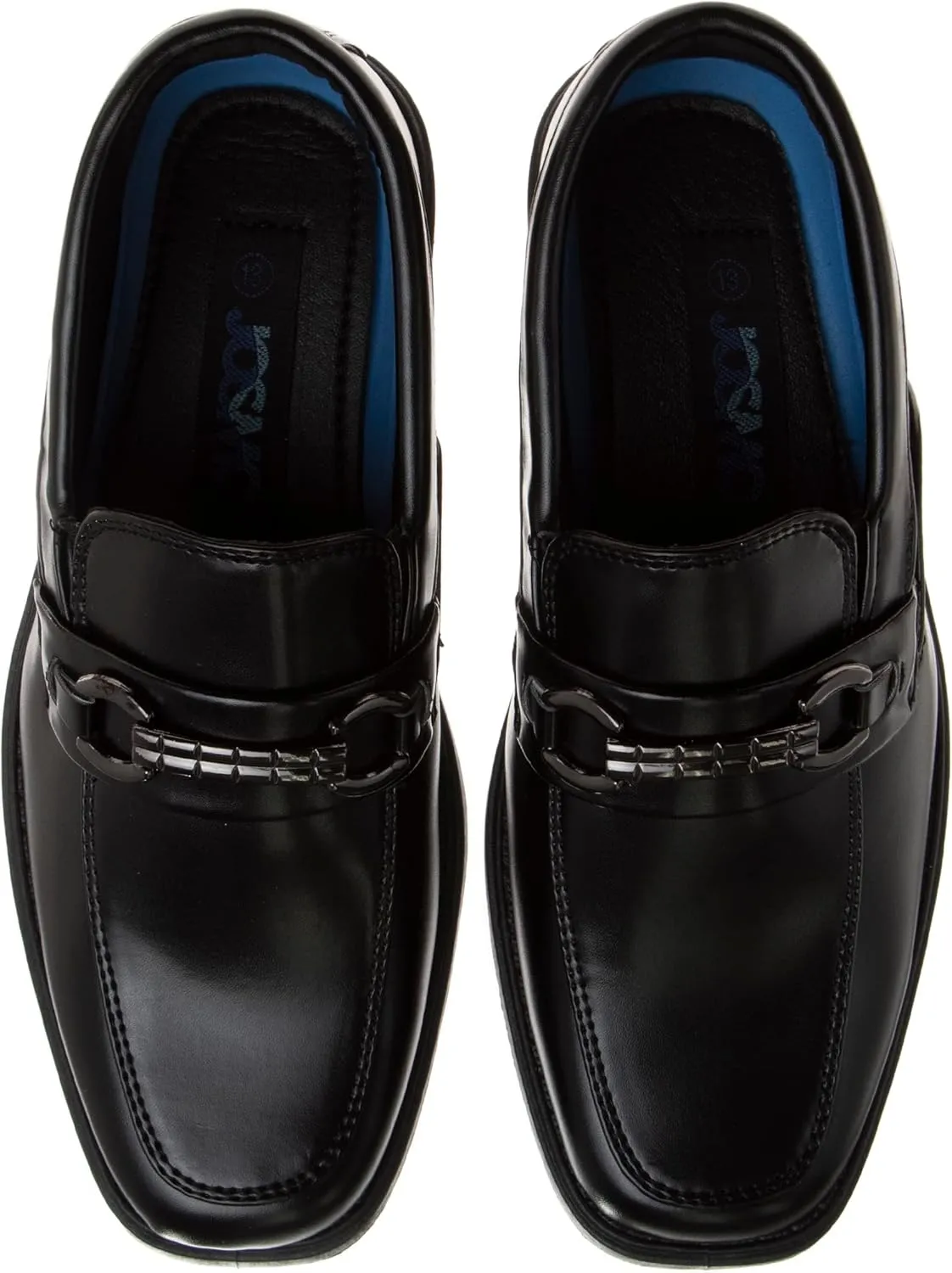 Josmo Boys Dress Shoes  Slip-On Comfort Uniform Oxford Loafer with Buckle Black and Brown (Big Kid/Little Kid) (Size 13-6)