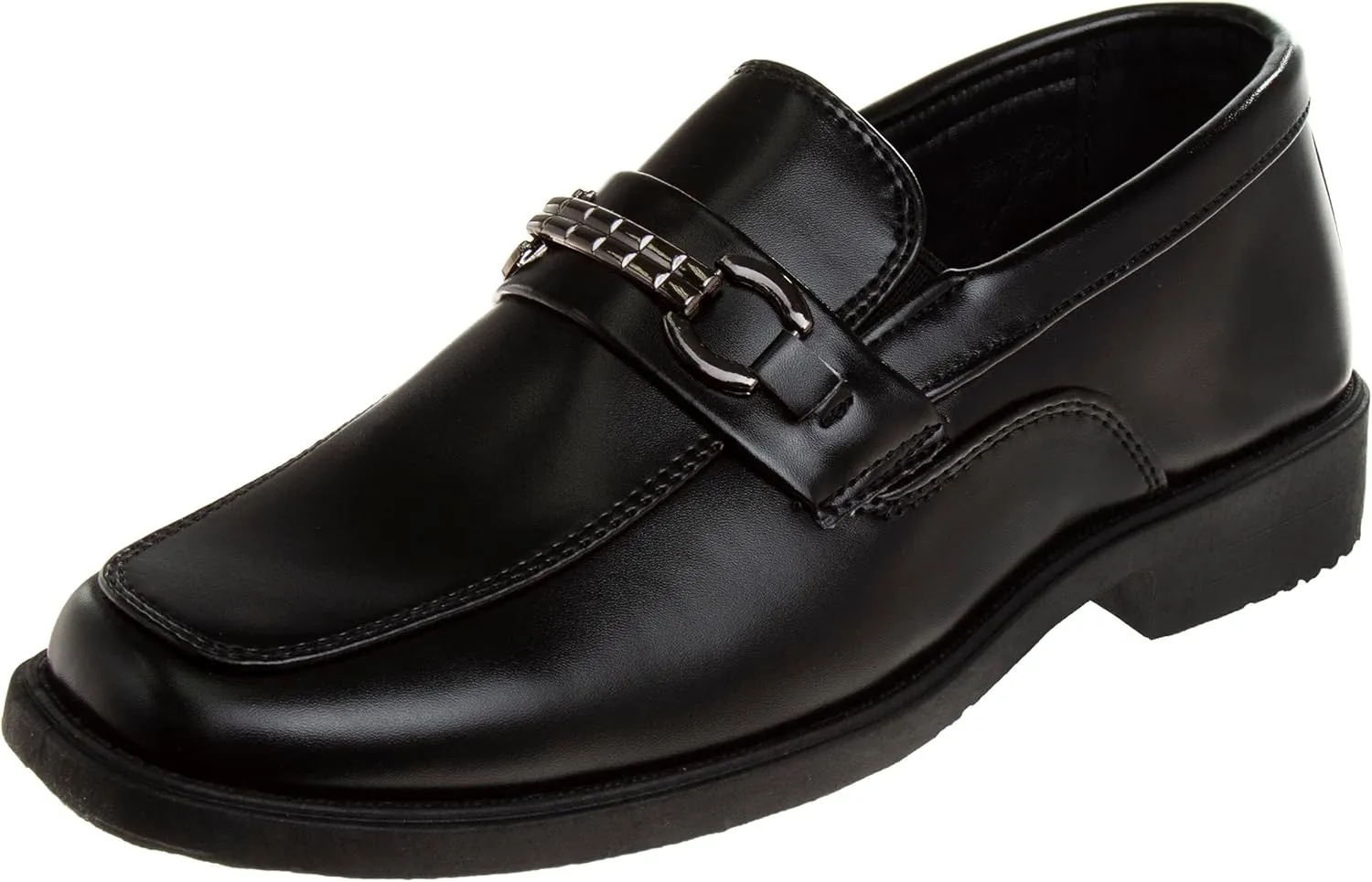 Josmo Boys Dress Shoes  Slip-On Comfort Uniform Oxford Loafer with Buckle Black and Brown (Big Kid/Little Kid) (Size 13-6)